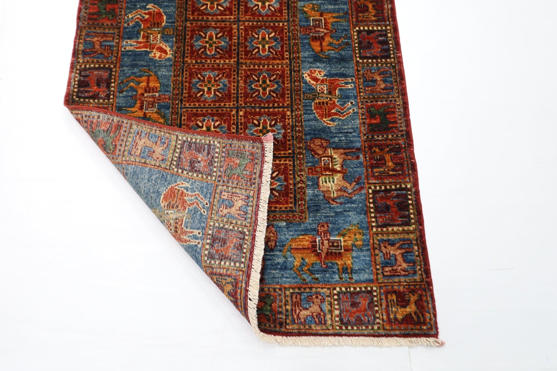 85 x 134 cm | Oriental Animal Accent Rug Afghan Hand Knotted Veg Dye Wool carpet - ART WOOL CARPET