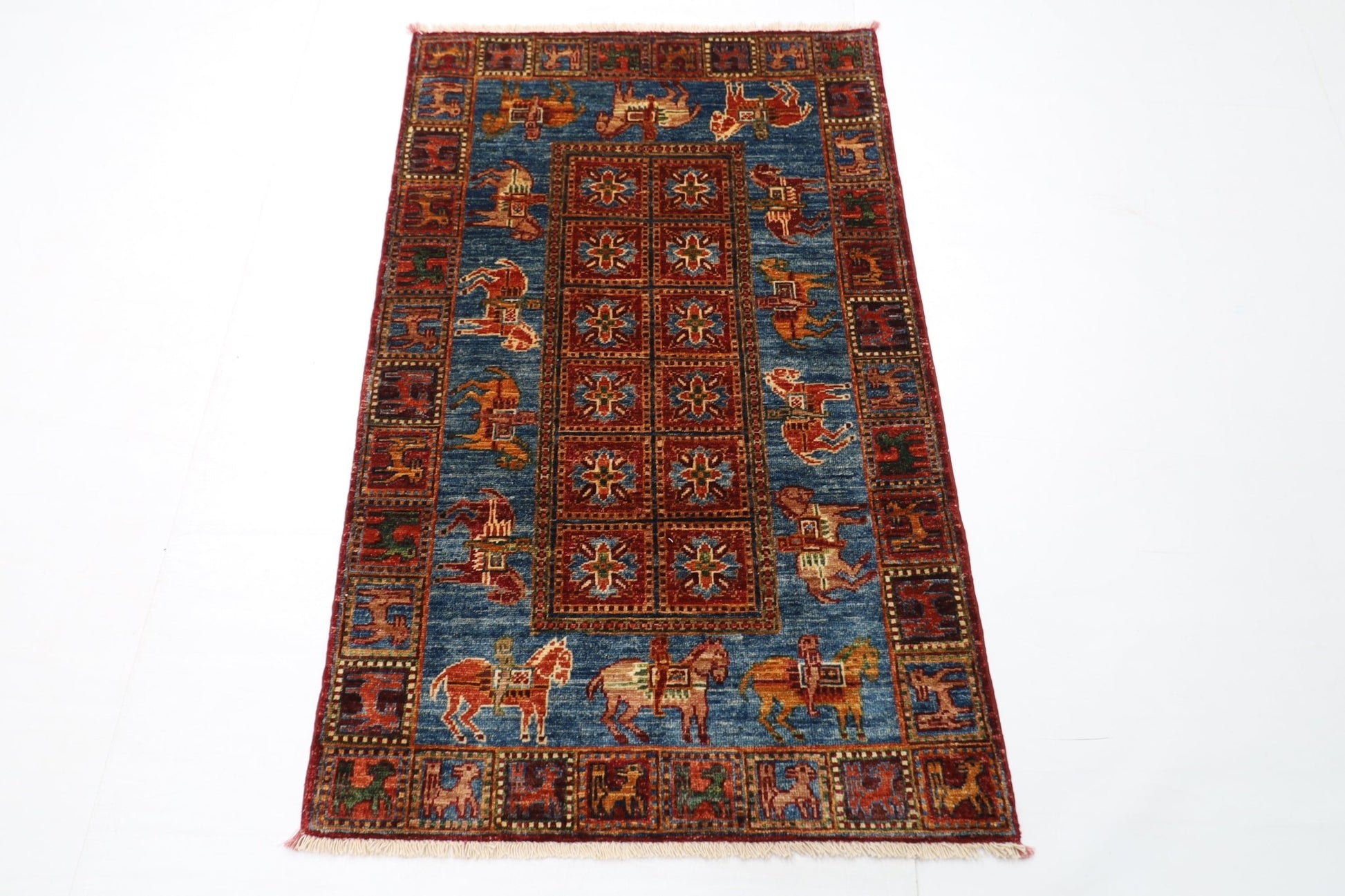 85 x 134 cm | Oriental Animal Accent Rug Afghan Hand Knotted Veg Dye Wool carpet - ART WOOL CARPET