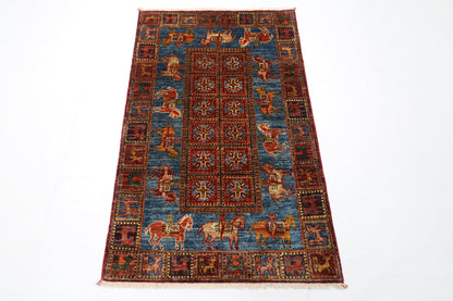 85 x 134 cm | Oriental Animal Accent Rug Afghan Hand Knotted Veg Dye Wool carpet - ART WOOL CARPET