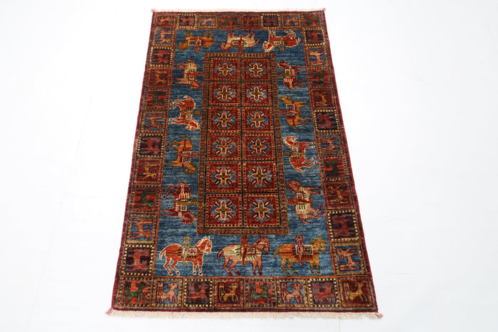 85 x 134 cm | Oriental Animal Accent Rug Afghan Hand Knotted Veg Dye Wool carpet