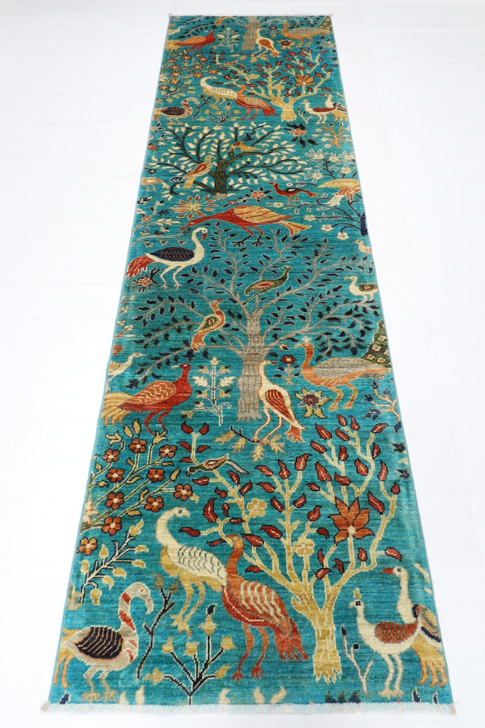 85 x 297 cm | Tree Birds Oriental Runner Rug Afghan Hand Knotted Veg Dye Wool carpet