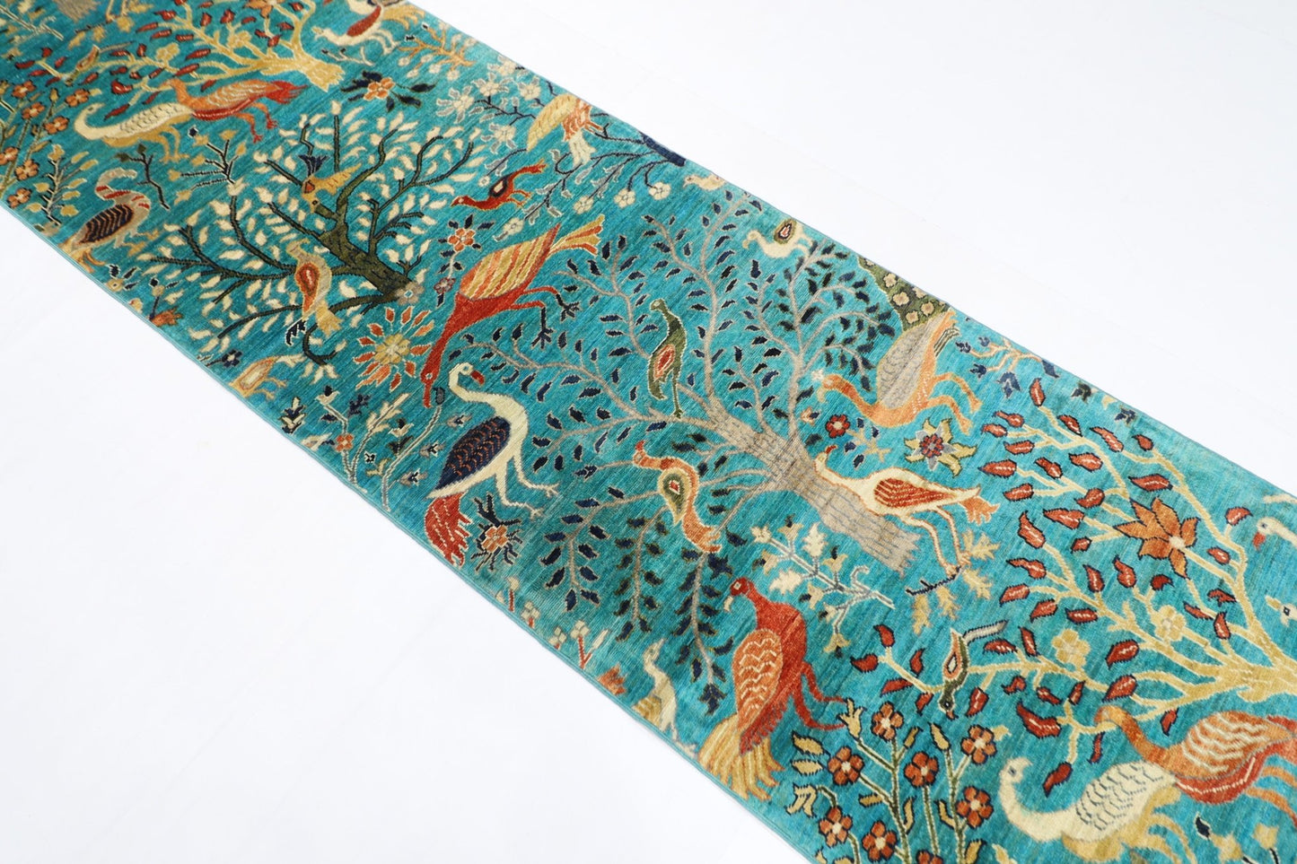 85 x 297 cm | Tree Birds Oriental Runner Rug Afghan Hand Knotted Veg Dye Wool carpet - ART WOOL CARPET
