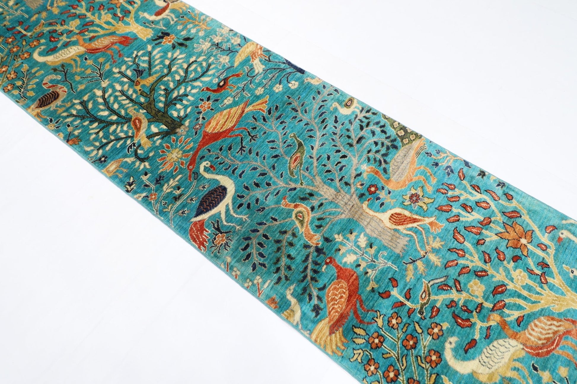 85 x 297 cm | Tree Birds Oriental Runner Rug Afghan Hand Knotted Veg Dye Wool carpet - ART WOOL CARPET