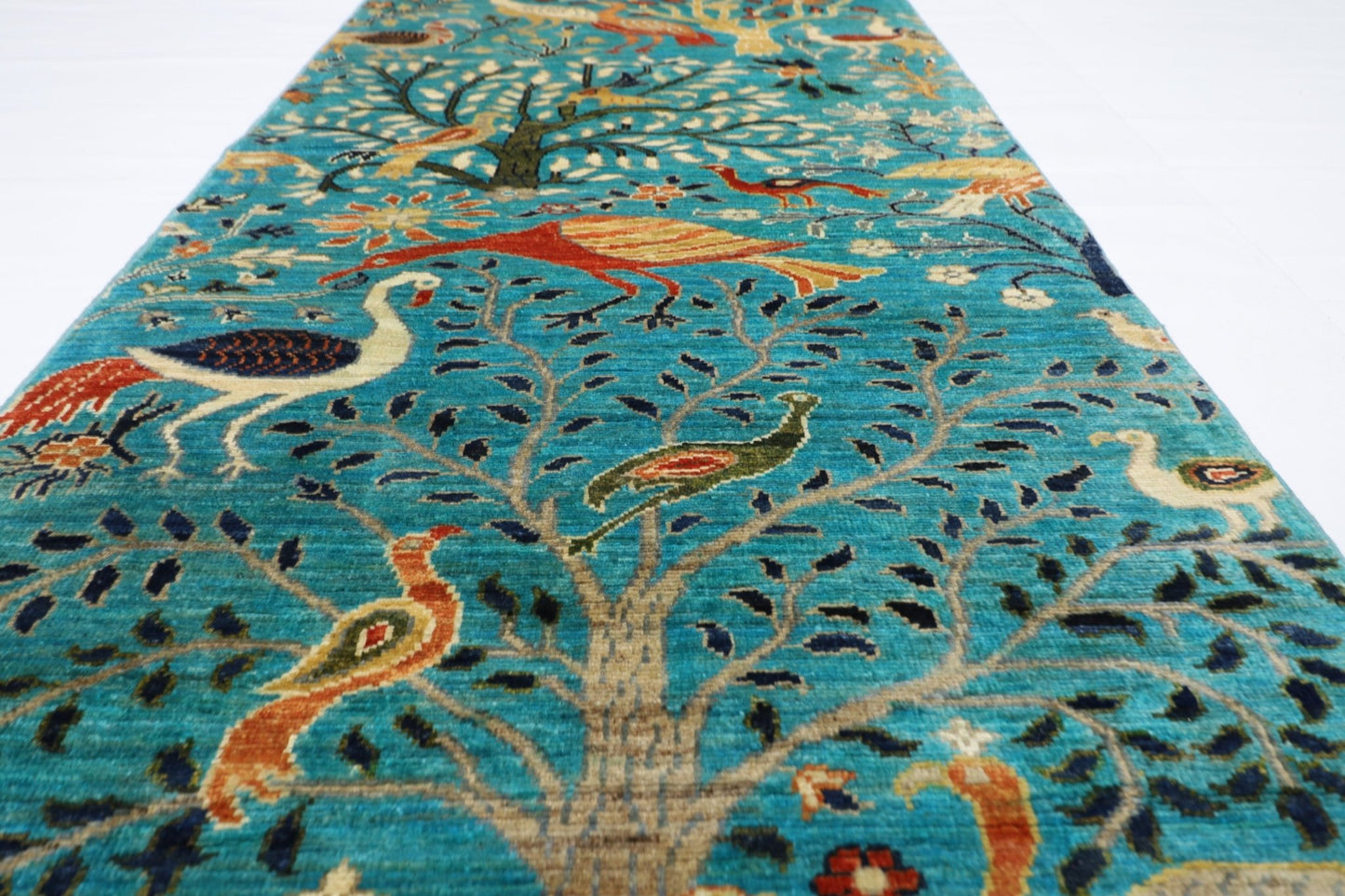85 x 297 cm | Tree Birds Oriental Runner Rug Afghan Hand Knotted Veg Dye Wool carpet - ART WOOL CARPET