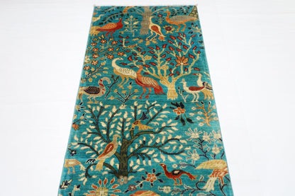 85 x 297 cm | Tree Birds Oriental Runner Rug Afghan Hand Knotted Veg Dye Wool carpet - ART WOOL CARPET