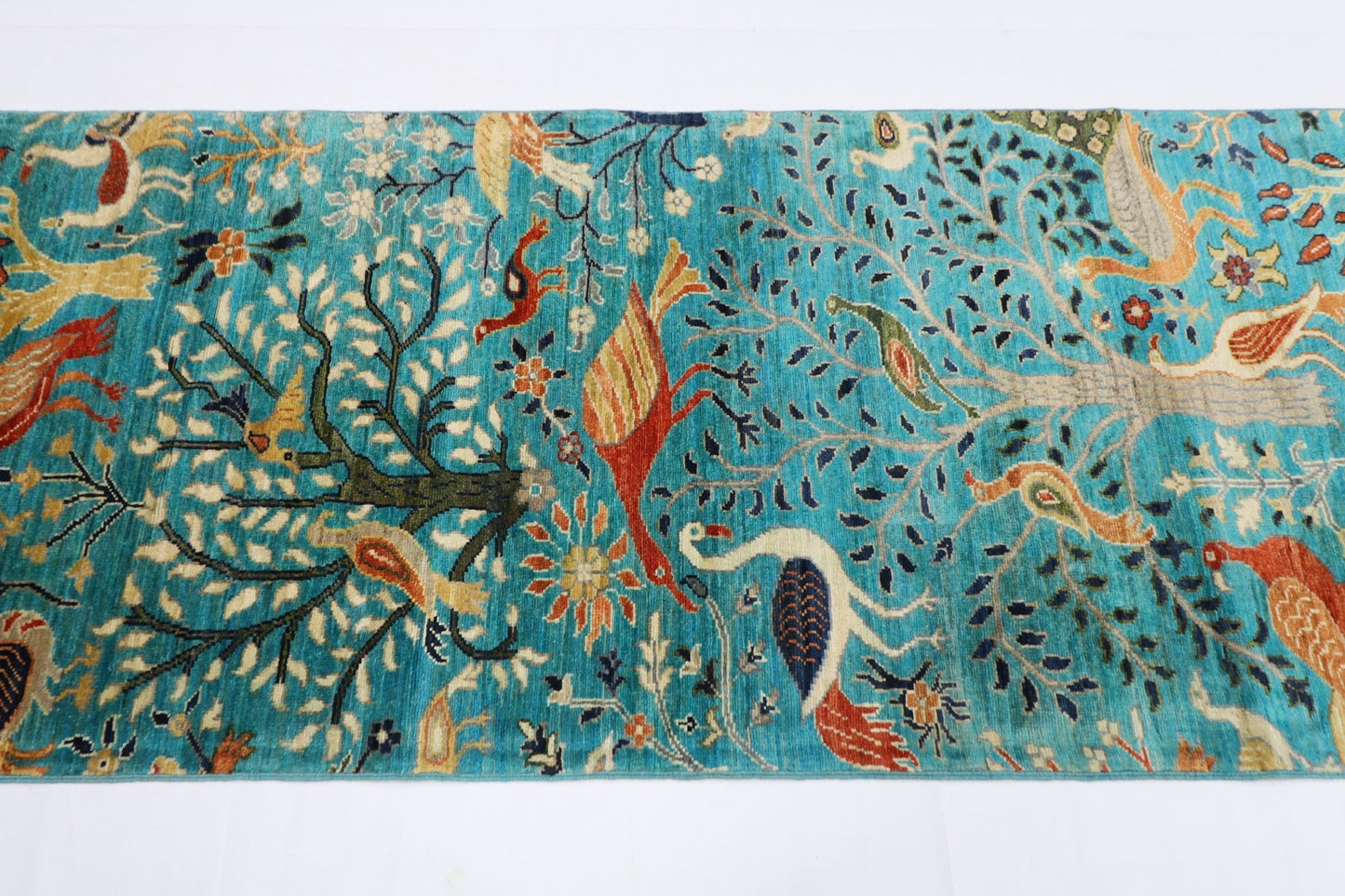 85 x 297 cm | Tree Birds Oriental Runner Rug Afghan Hand Knotted Veg Dye Wool carpet - ART WOOL CARPET