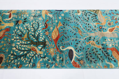 85 x 297 cm | Tree Birds Oriental Runner Rug Afghan Hand Knotted Veg Dye Wool carpet - ART WOOL CARPET