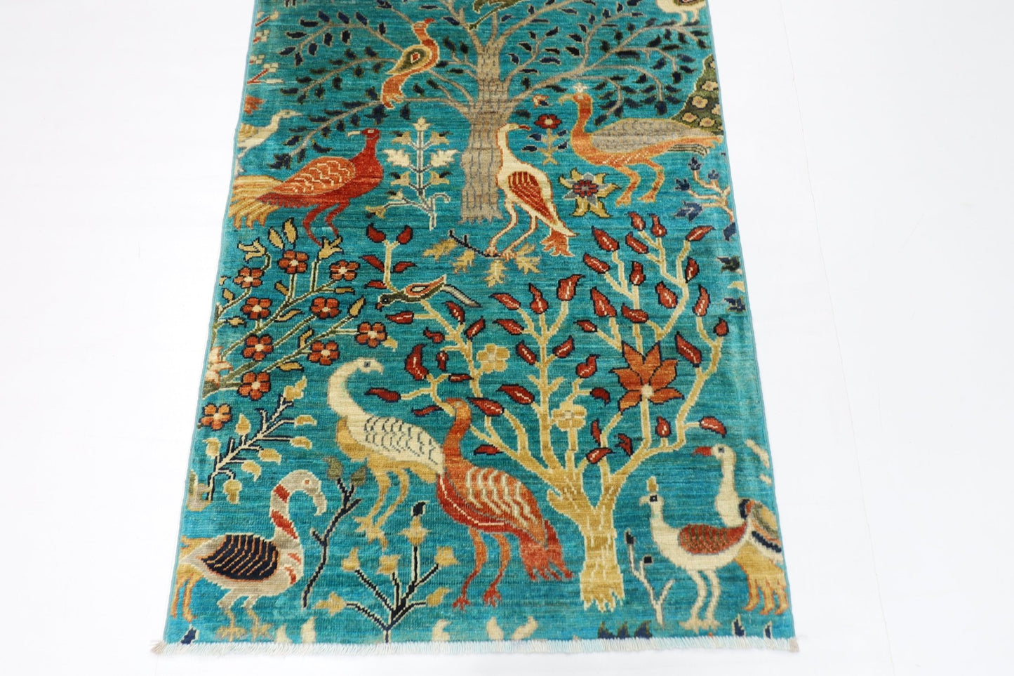85 x 297 cm | Tree Birds Oriental Runner Rug Afghan Hand Knotted Veg Dye Wool carpet - ART WOOL CARPET