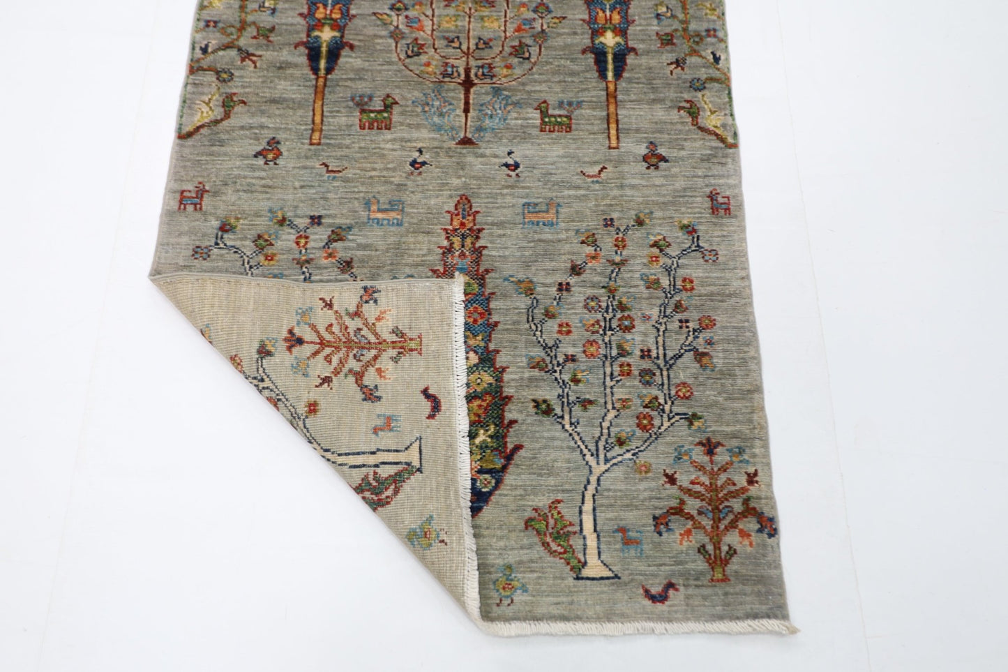 85 x 306 cm | Tree of life Oriental Runner Rug Afghan Hand Knotted Veg Dye Wool carpet - ART WOOL CARPET