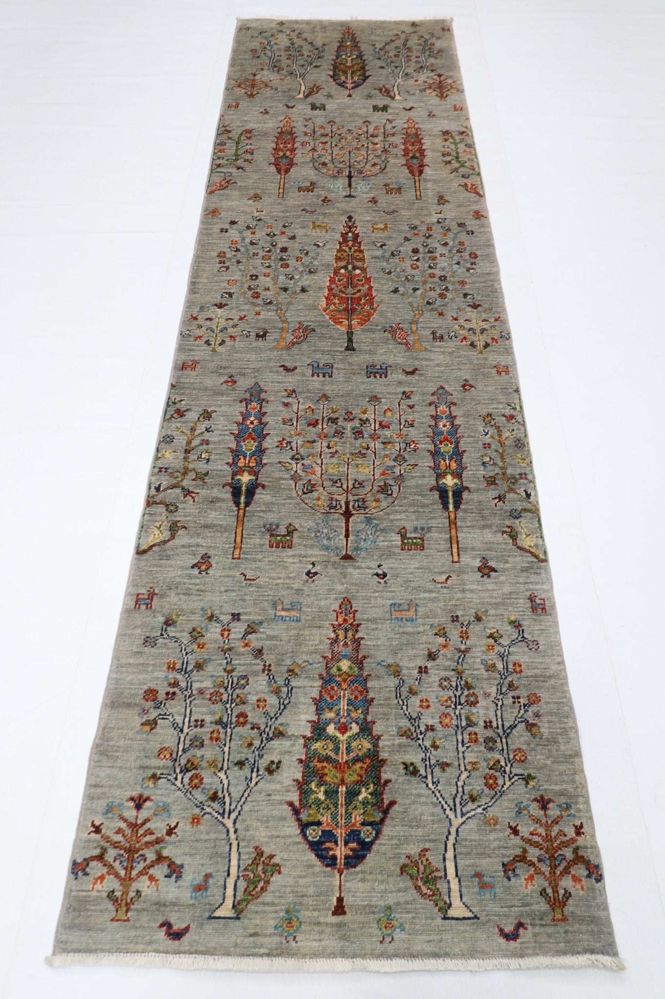 85 x 306 cm | Tree of life Oriental Runner Rug Afghan Hand Knotted Veg Dye Wool carpet - ART WOOL CARPET