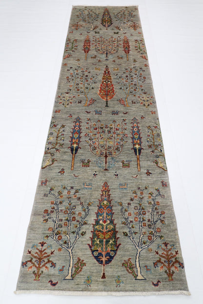 85 x 306 cm | Tree of life Oriental Runner Rug Afghan Hand Knotted Veg Dye Wool carpet - ART WOOL CARPET