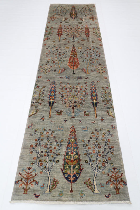 85 x 306 cm | Tree of life Oriental Runner Rug Afghan Hand Knotted Veg Dye Wool carpet - ART WOOL CARPET