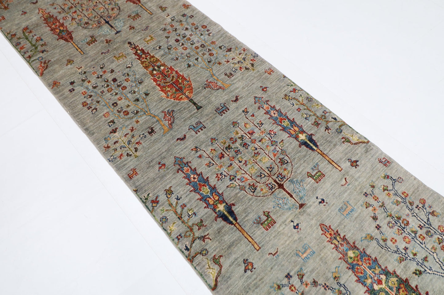 85 x 306 cm | Tree of life Oriental Runner Rug Afghan Hand Knotted Veg Dye Wool carpet - ART WOOL CARPET