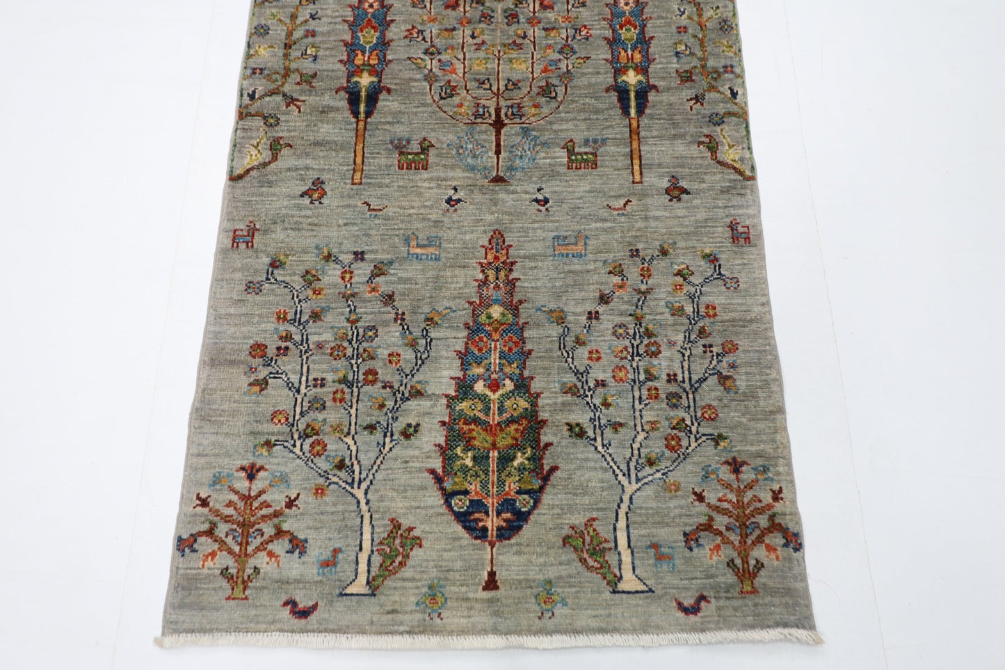 85 x 306 cm | Tree of life Oriental Runner Rug Afghan Hand Knotted Veg Dye Wool carpet - ART WOOL CARPET