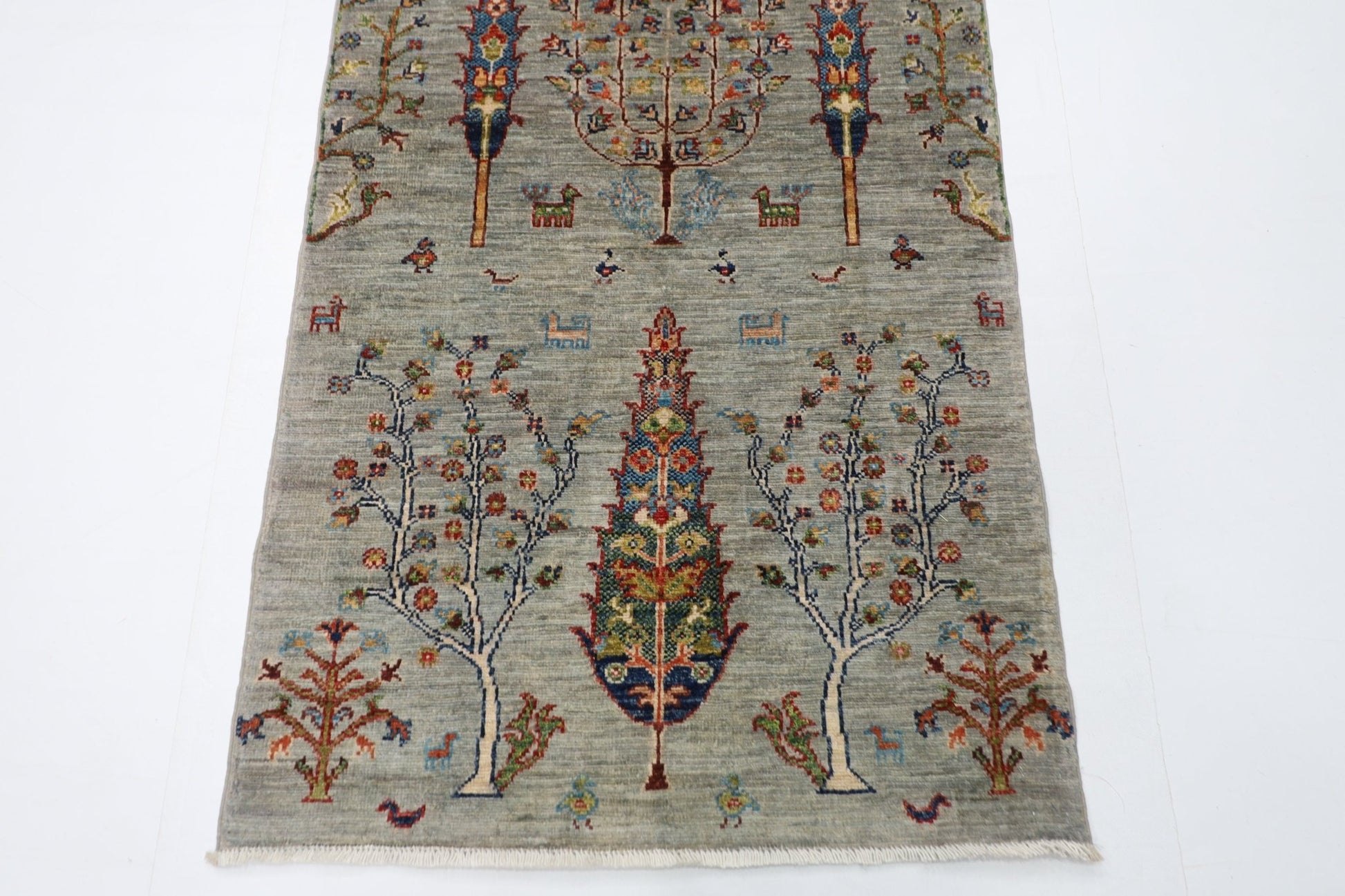 85 x 306 cm | Tree of life Oriental Runner Rug Afghan Hand Knotted Veg Dye Wool carpet - ART WOOL CARPET