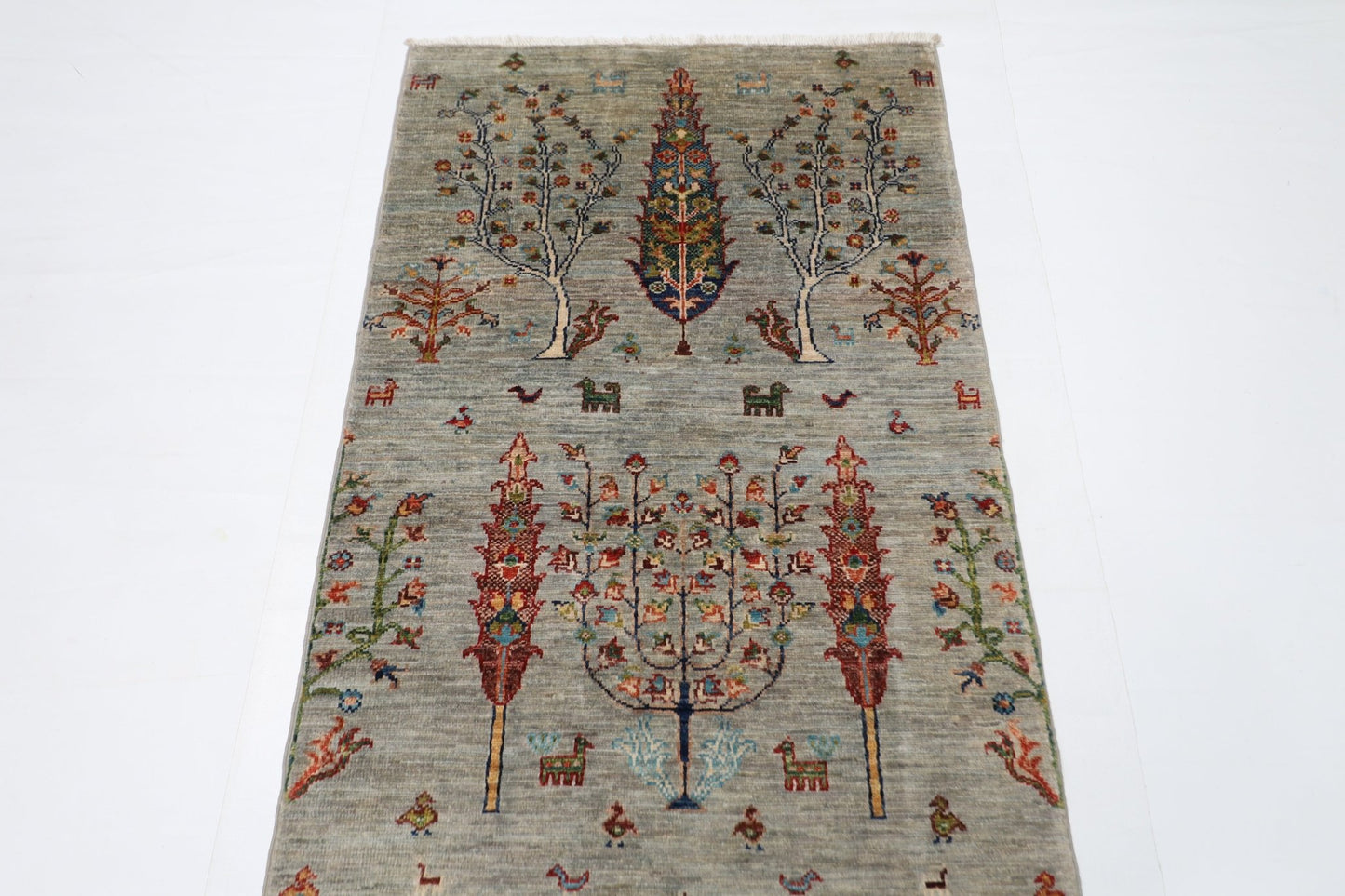 85 x 306 cm | Tree of life Oriental Runner Rug Afghan Hand Knotted Veg Dye Wool carpet - ART WOOL CARPET