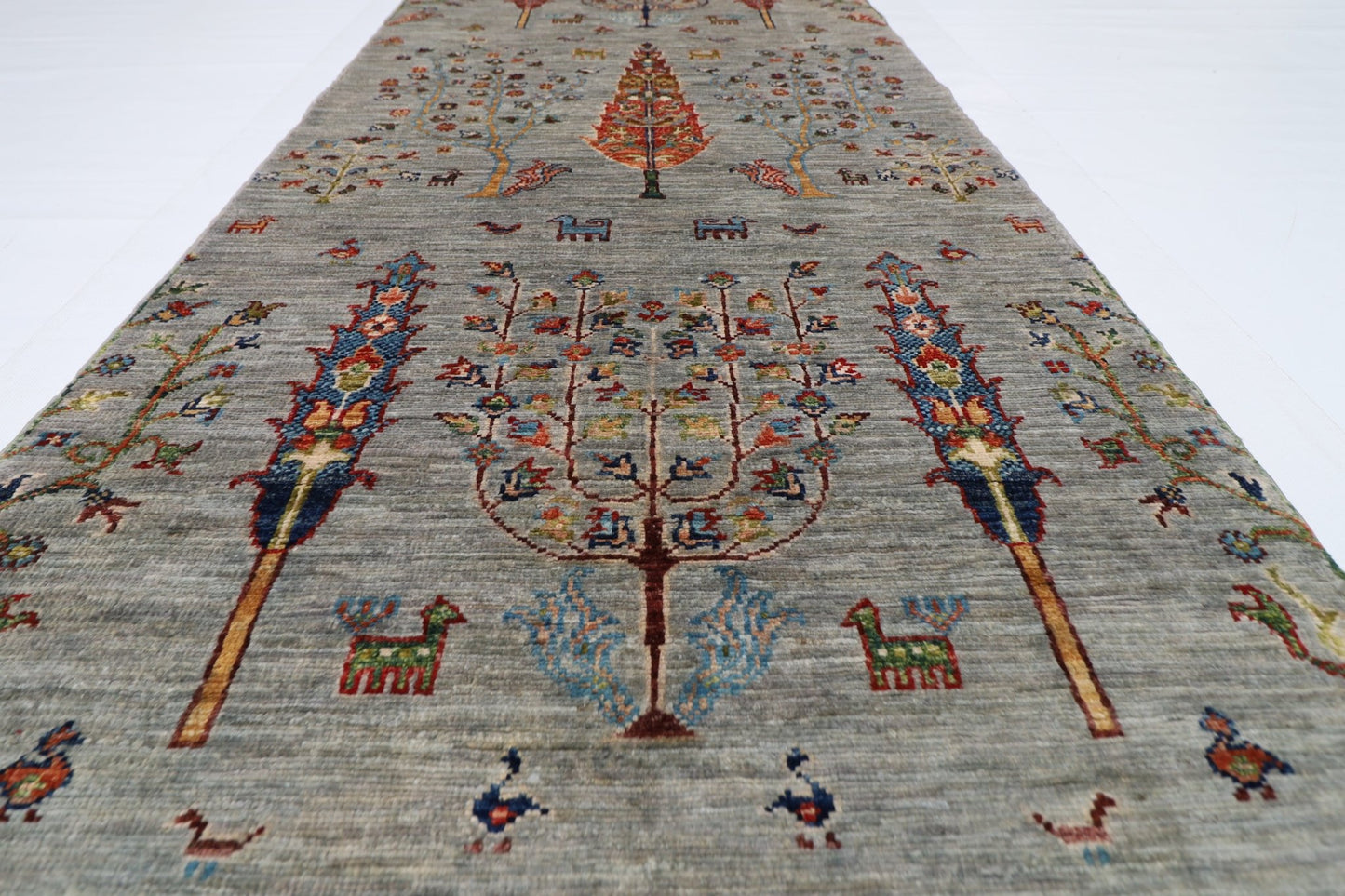 85 x 306 cm | Tree of life Oriental Runner Rug Afghan Hand Knotted Veg Dye Wool carpet - ART WOOL CARPET