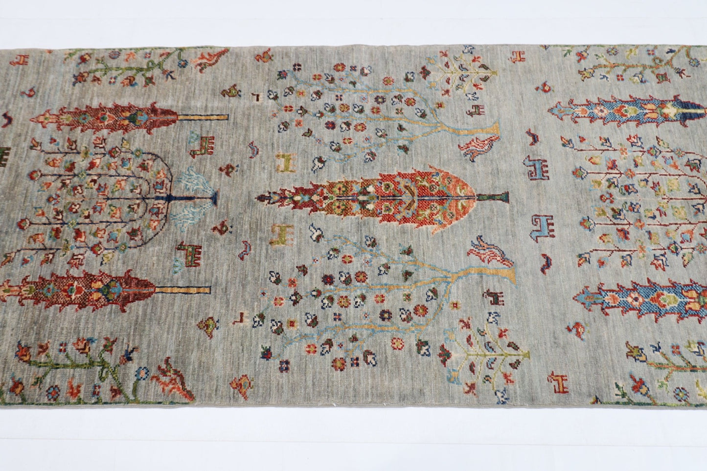 85 x 306 cm | Tree of life Oriental Runner Rug Afghan Hand Knotted Veg Dye Wool carpet - ART WOOL CARPET