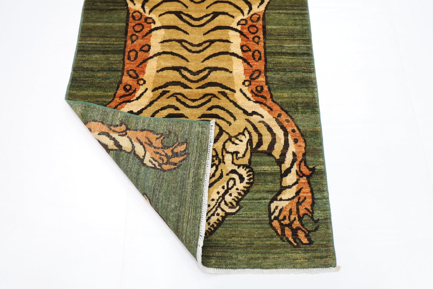 89 x 149 cm | Tiger Green Oriental Area Rug Afghan Hand Knotted Veg Dye Wool carpet - ART WOOL CARPET
