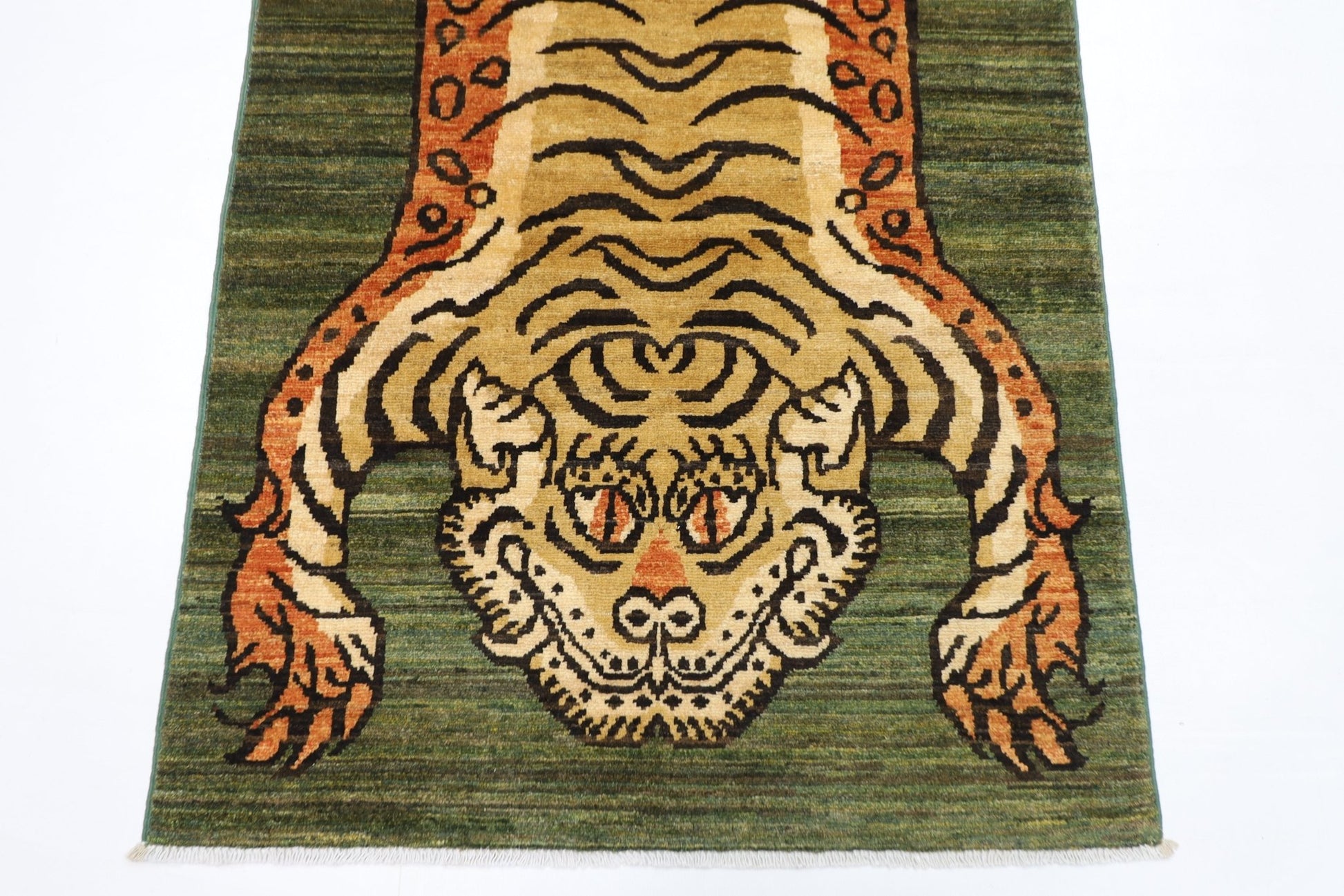 89 x 149 cm | Tiger Green Oriental Area Rug Afghan Hand Knotted Veg Dye Wool carpet - ART WOOL CARPET
