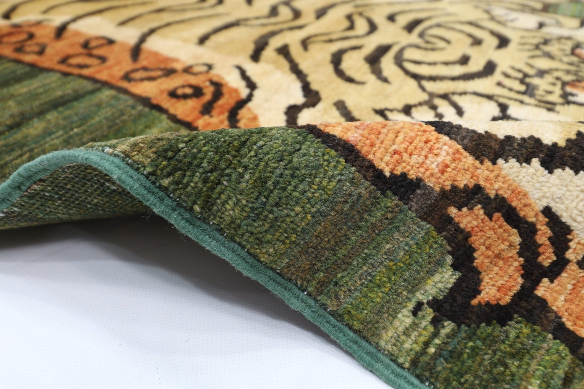 89 x 149 cm | Tiger Green Oriental Area Rug Afghan Hand Knotted Veg Dye Wool carpet - ART WOOL CARPET