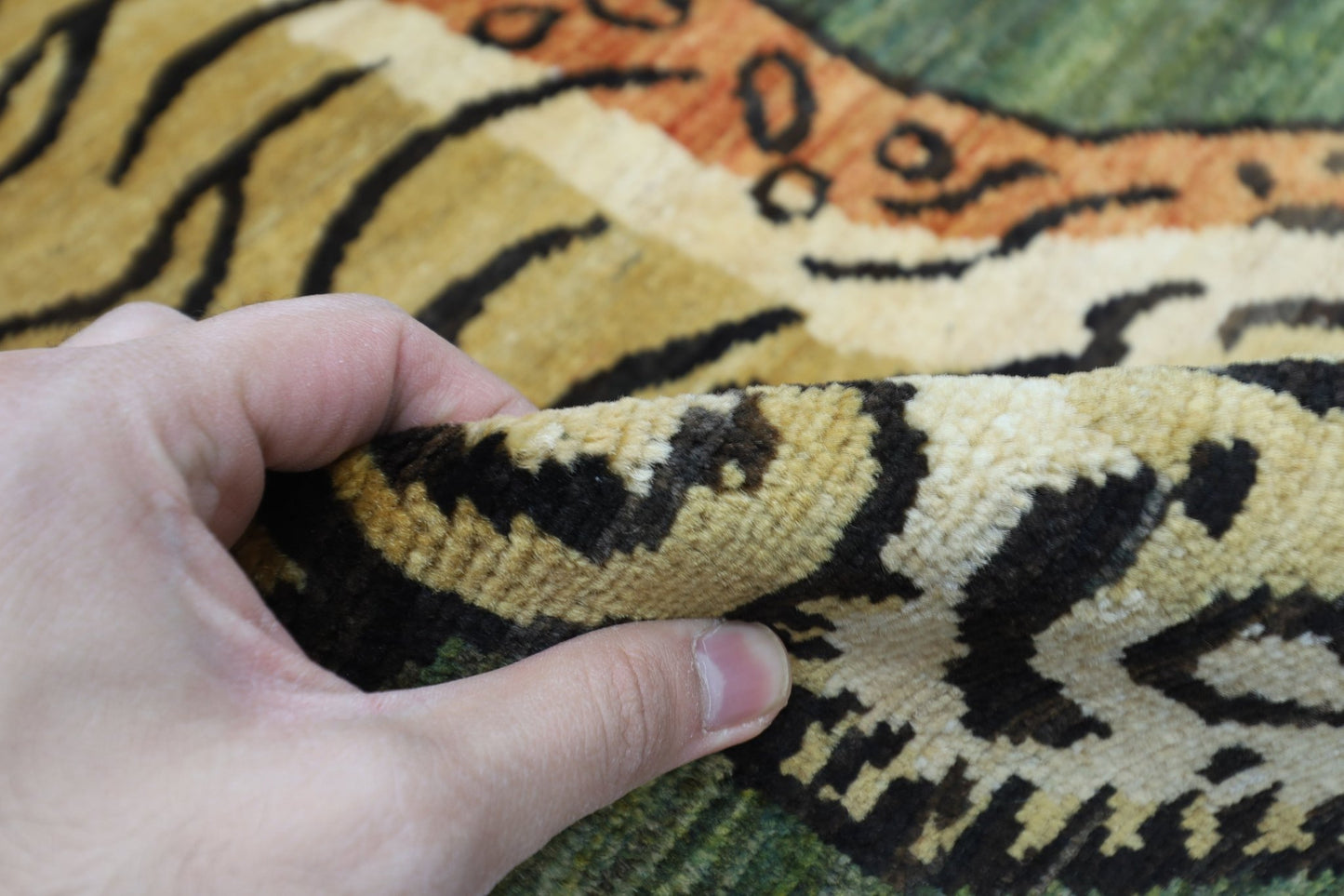 89 x 149 cm | Tiger Green Oriental Area Rug Afghan Hand Knotted Veg Dye Wool carpet - ART WOOL CARPET