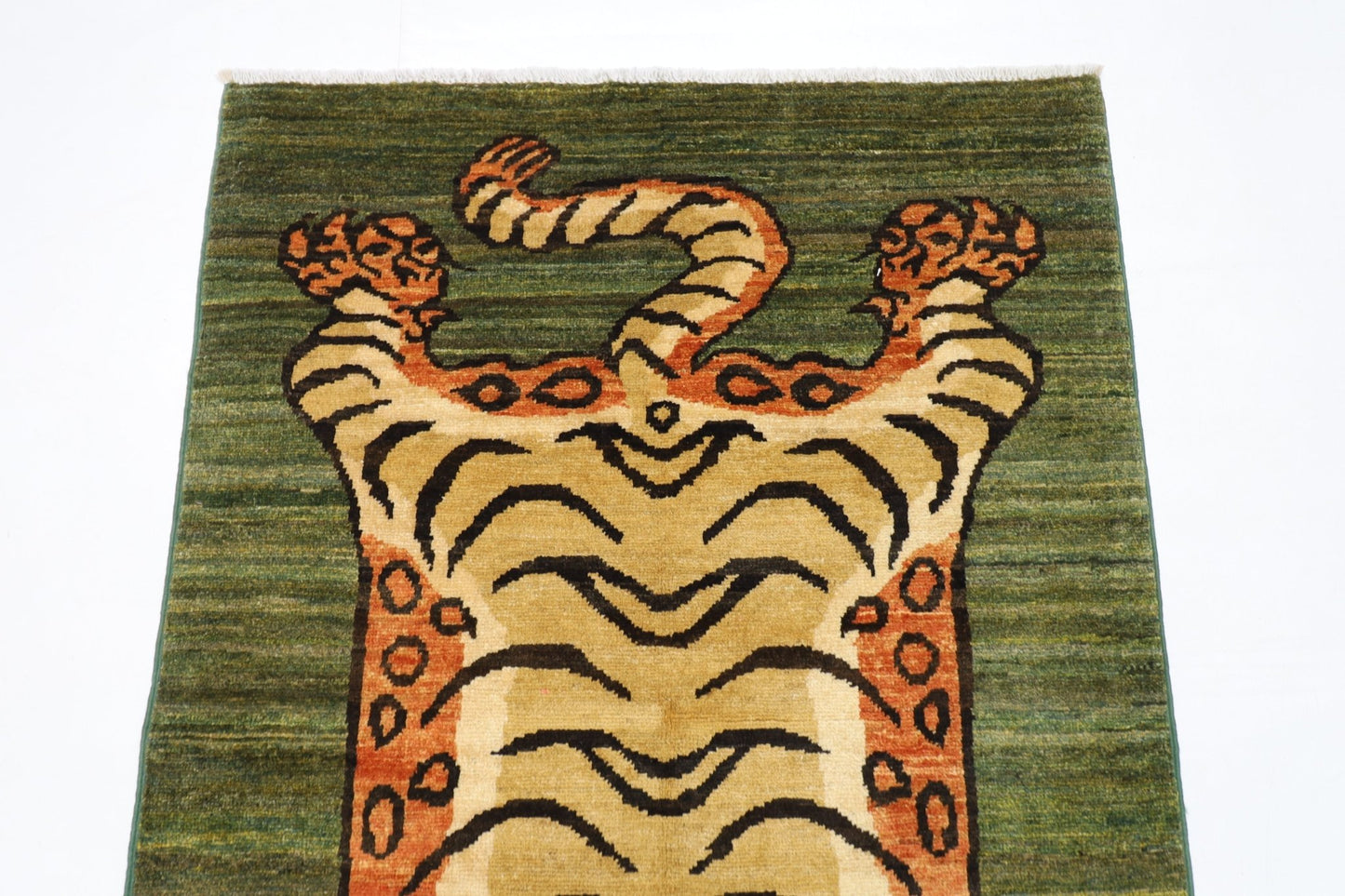 89 x 150 cm | Tiger Green Oriental Area Rug Afghan Hand Knotted Veg Dye Wool carpet - ART WOOL CARPET