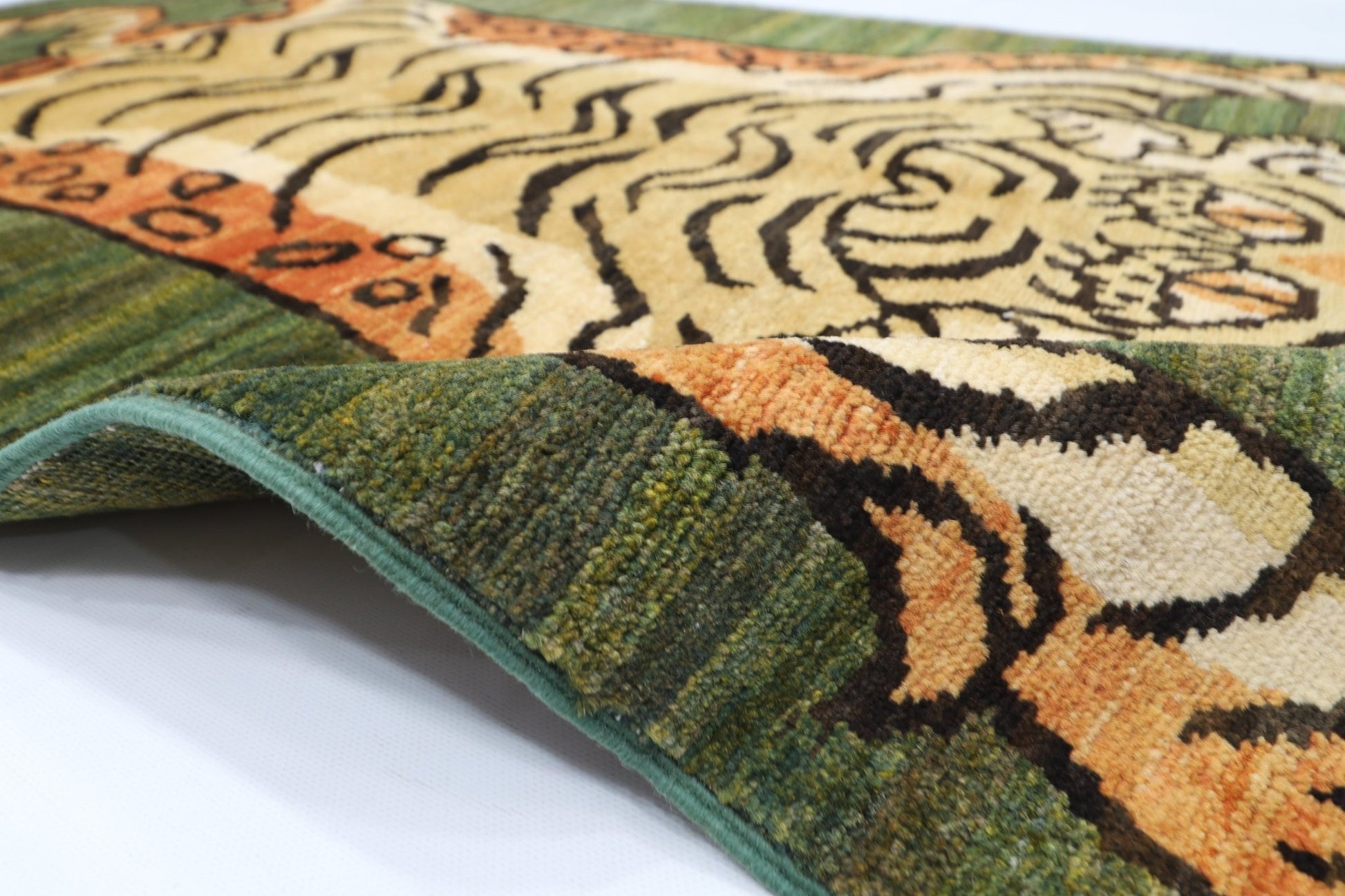 89 x 150 cm | Tiger Green Oriental Area Rug Afghan Hand Knotted Veg Dye Wool carpet - ART WOOL CARPET