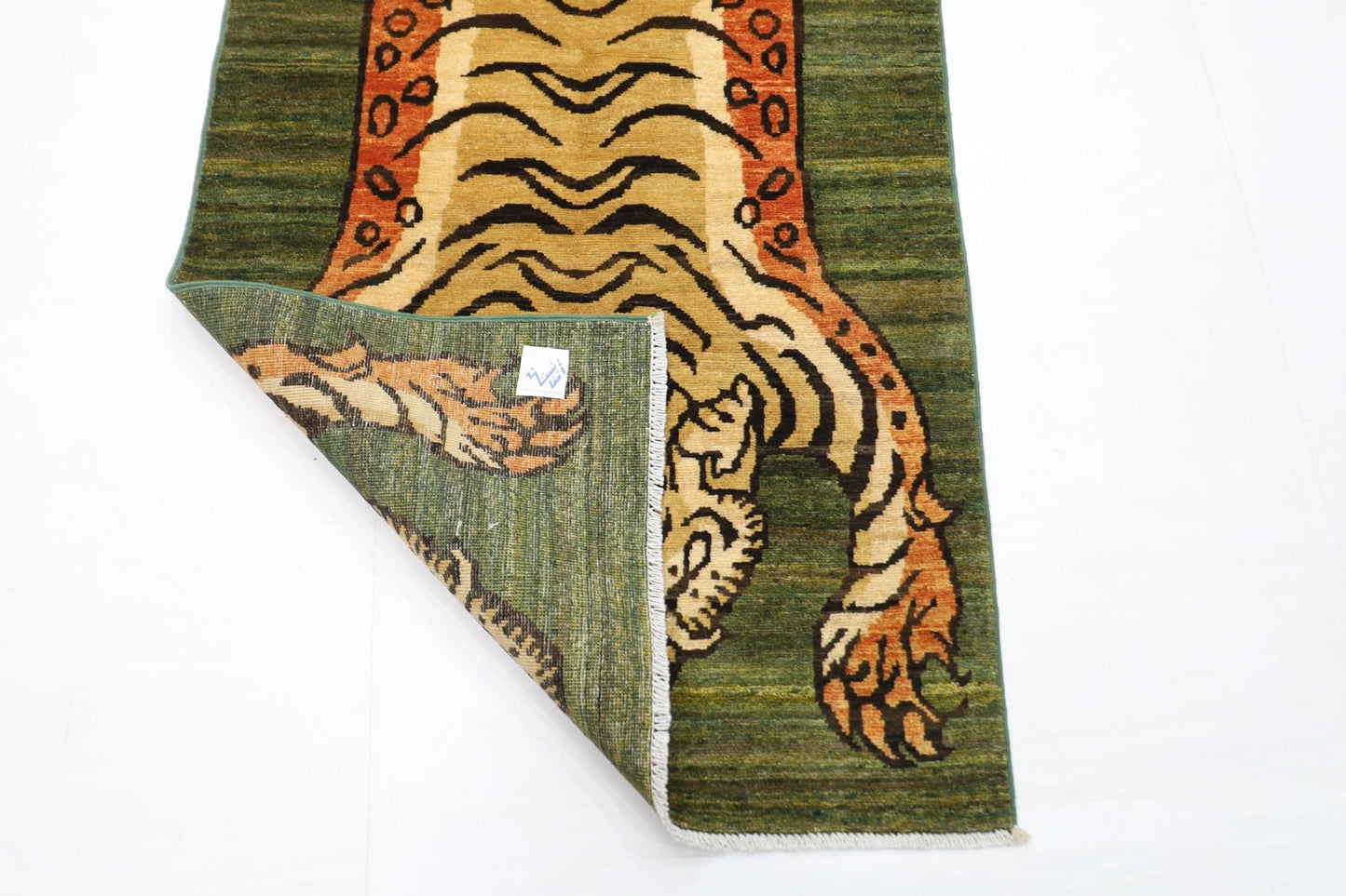 89 x 150 cm | Tiger Green Oriental Area Rug Afghan Hand Knotted Veg Dye Wool carpet - ART WOOL CARPET