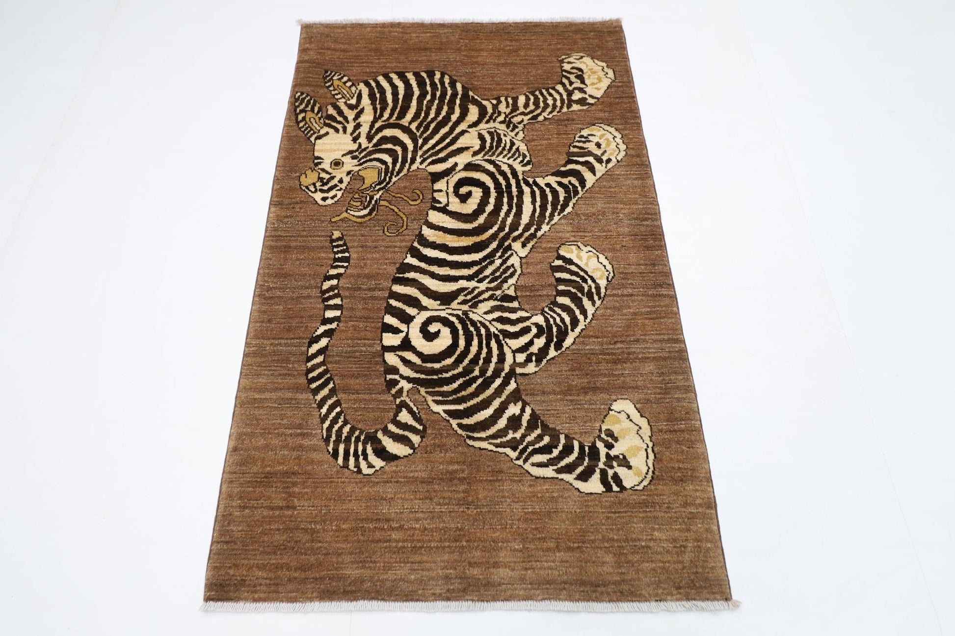 90 x 149 cm | Tiger brown Oriental Area Rug Afghan Hand Knotted Veg Dye Wool carpet - ART WOOL CARPET