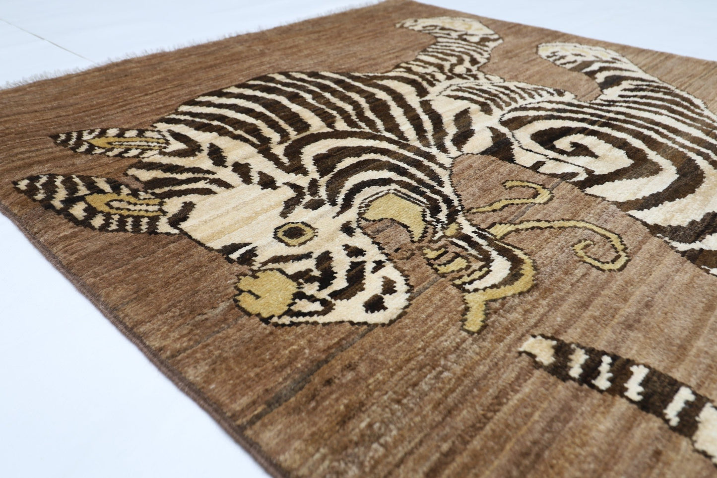 90 x 149 cm | Tiger brown Oriental Area Rug Afghan Hand Knotted Veg Dye Wool carpet - ART WOOL CARPET