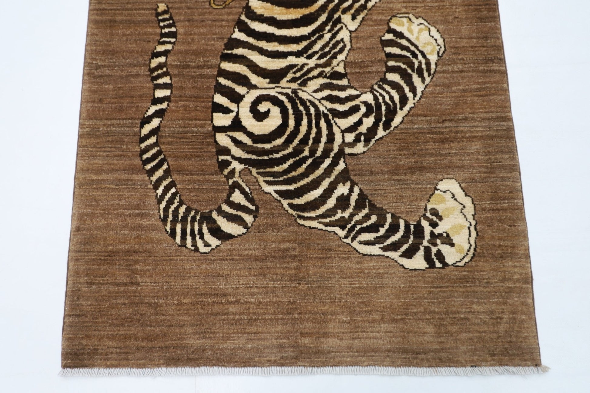 90 x 149 cm | Tiger brown Oriental Area Rug Afghan Hand Knotted Veg Dye Wool carpet - ART WOOL CARPET
