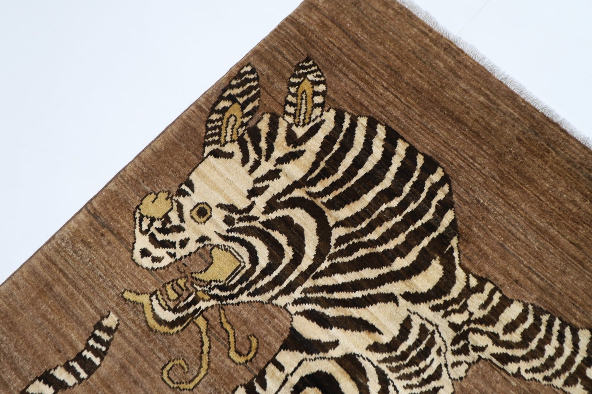 90 x 149 cm | Tiger brown Oriental Area Rug Afghan Hand Knotted Veg Dye Wool carpet - ART WOOL CARPET