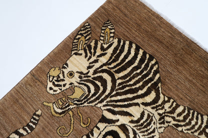 90 x 149 cm | Tiger brown Oriental Area Rug Afghan Hand Knotted Veg Dye Wool carpet - ART WOOL CARPET