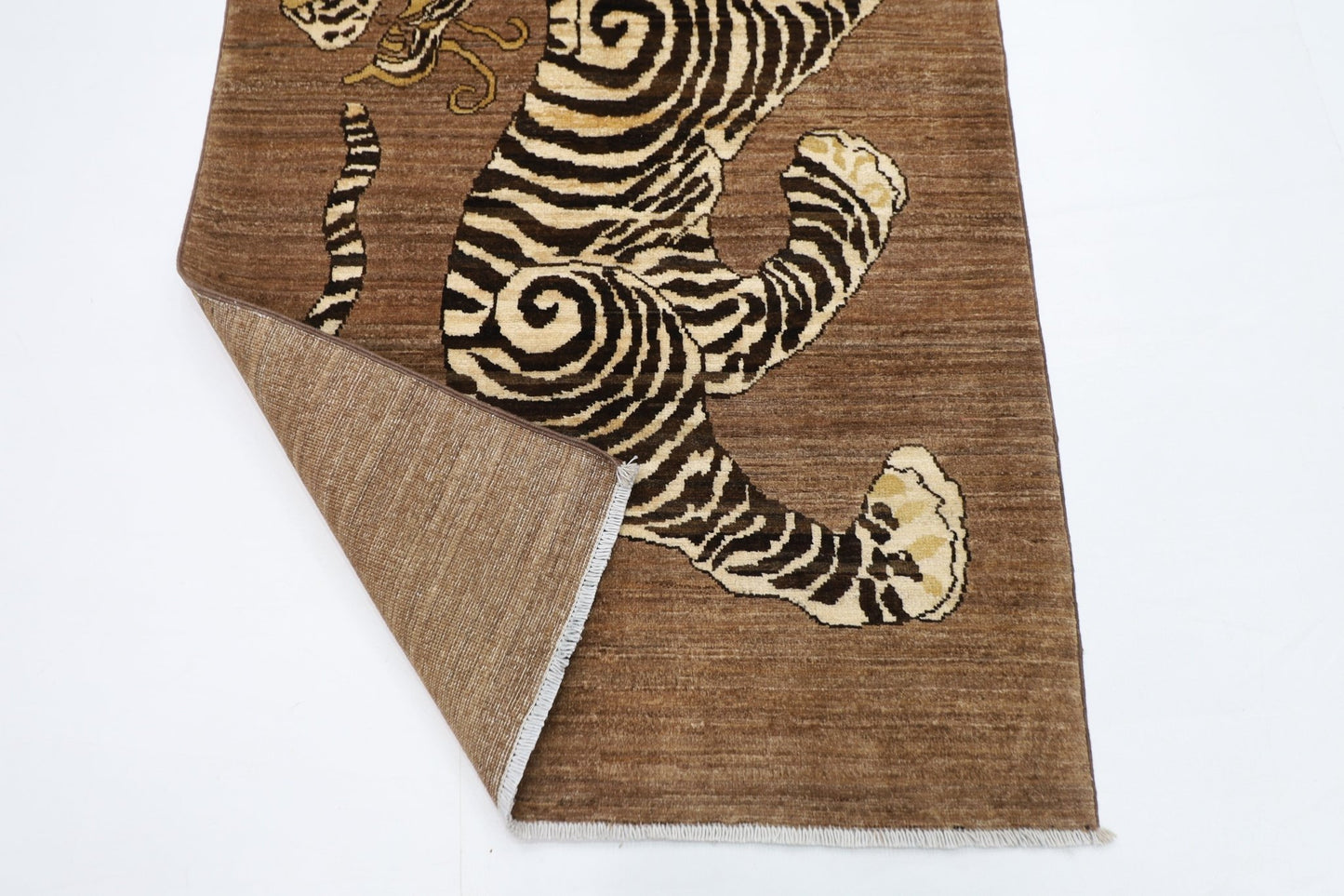 90 x 149 cm | Tiger brown Oriental Area Rug Afghan Hand Knotted Veg Dye Wool carpet - ART WOOL CARPET
