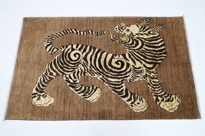 90 x 149 cm | Tiger brown Oriental Area Rug Afghan Hand Knotted Veg Dye Wool carpet - ART WOOL CARPET