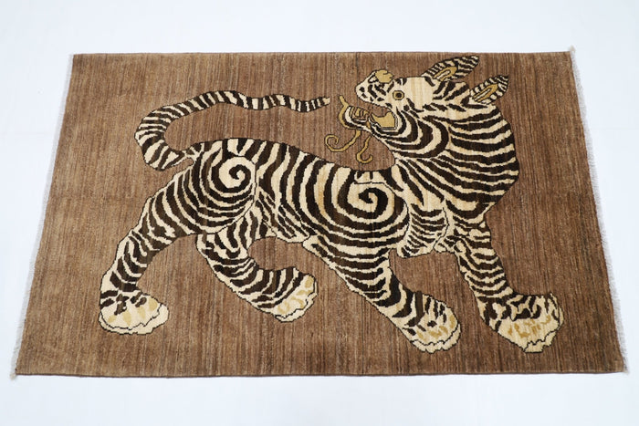 90 x 149 cm | Tiger brown Oriental Area Rug Afghan Hand Knotted Veg Dye Wool carpet