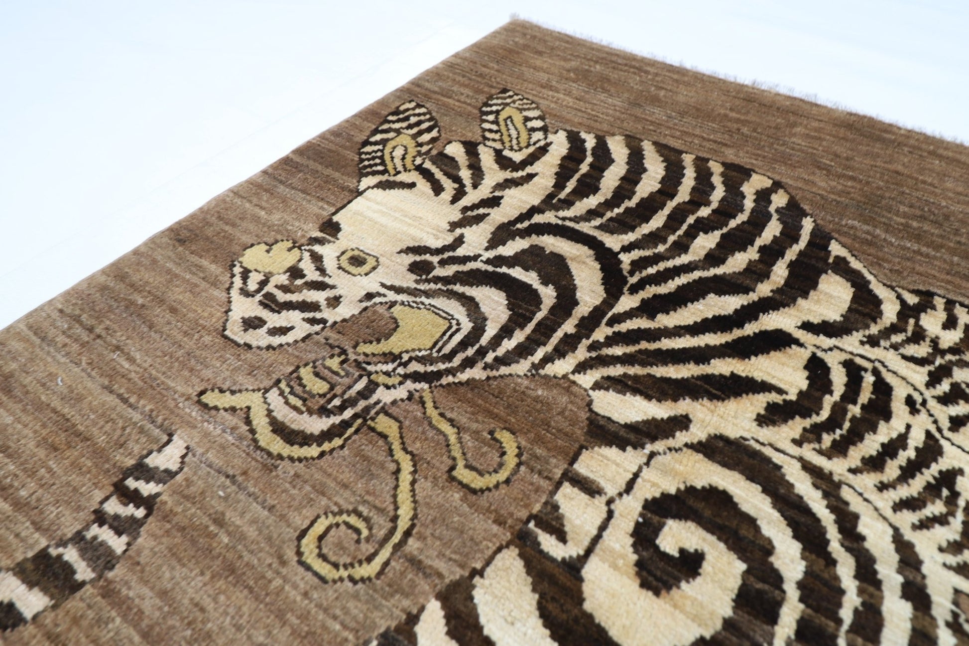 91 x 149 cm | Tiger Brown Oriental Area Rug Afghan Hand Knotted Veg Dye Wool carpet - ART WOOL CARPET
