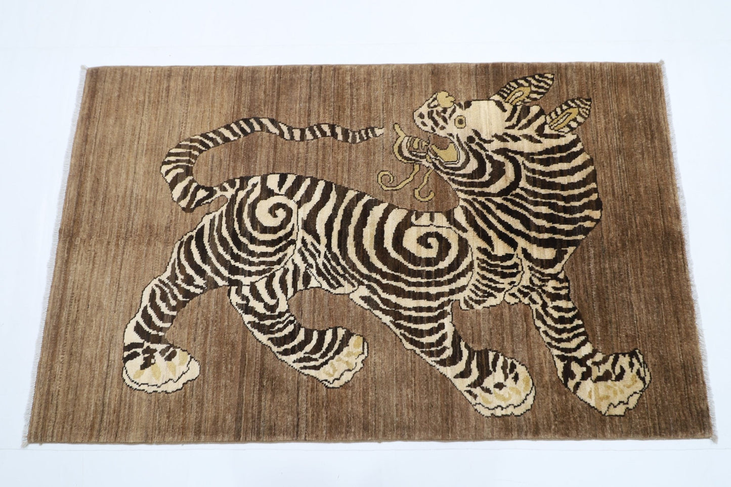 91 x 149 cm | Tiger Brown Oriental Area Rug Afghan Hand Knotted Veg Dye Wool carpet - ART WOOL CARPET