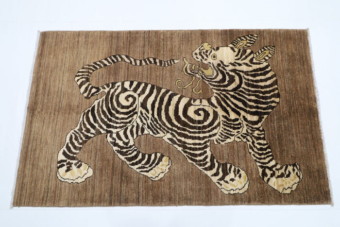 91 x 149 cm | Tiger Brown Oriental Area Rug Afghan Hand Knotted Veg Dye Wool carpet