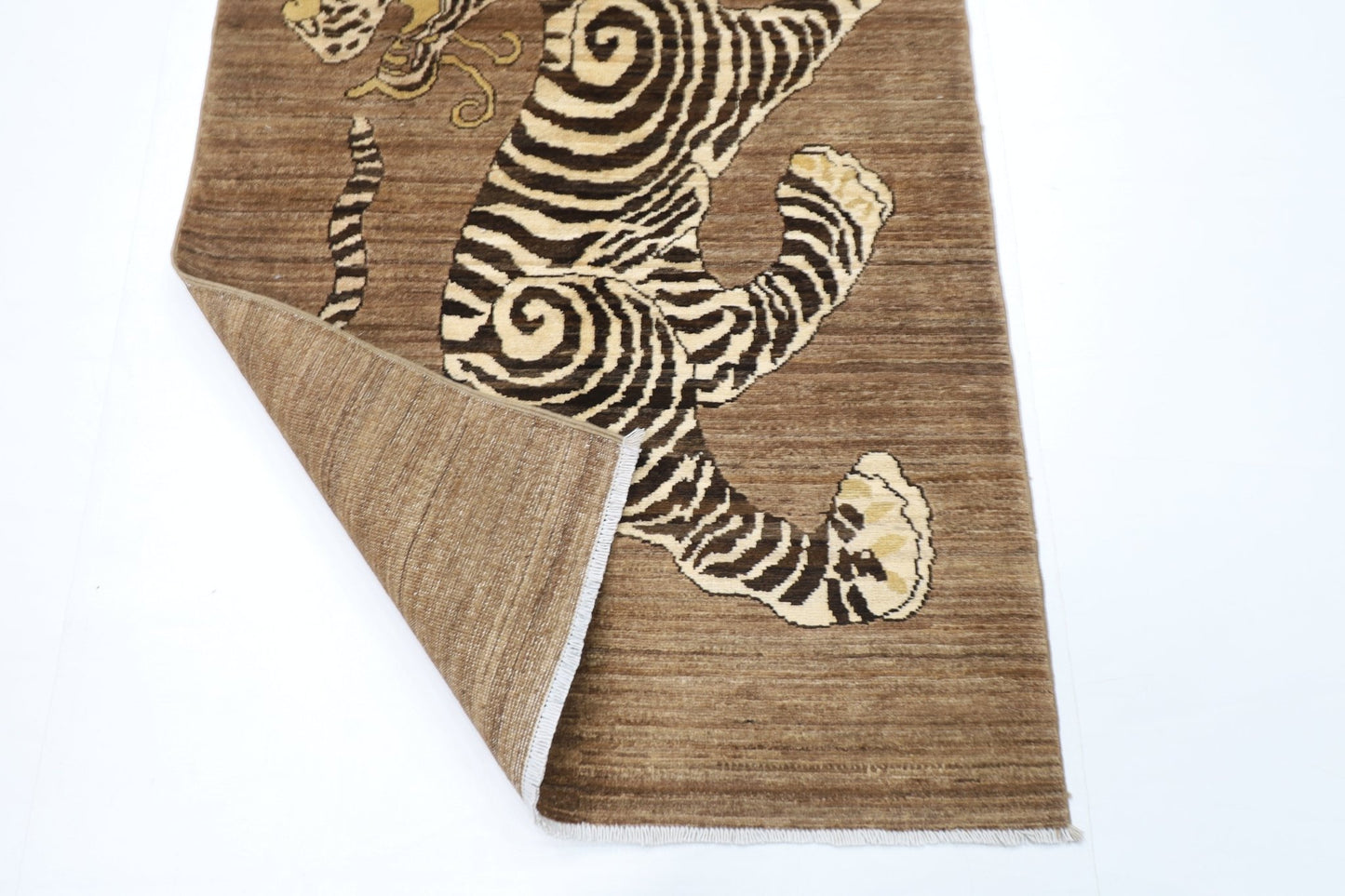 91 x 149 cm | Tiger Brown Oriental Area Rug Afghan Hand Knotted Veg Dye Wool carpet - ART WOOL CARPET