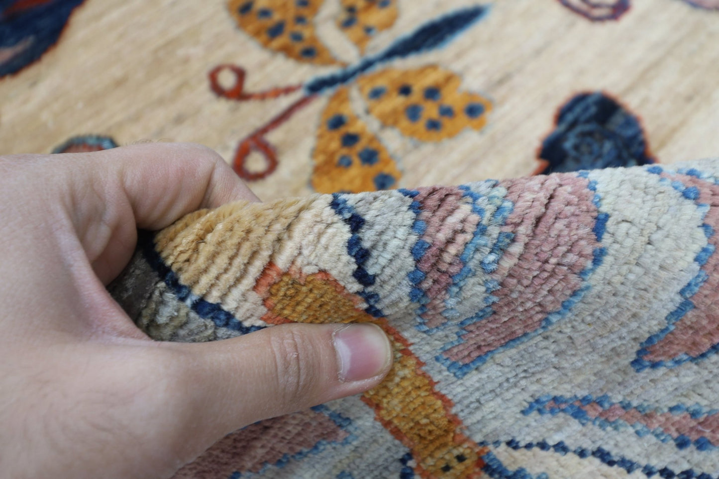 91 x 305 cm | Oriental Butterfly Beige Runner Rug Afghan Hand Knotted Veg Dye Wool carpet - ART WOOL CARPET