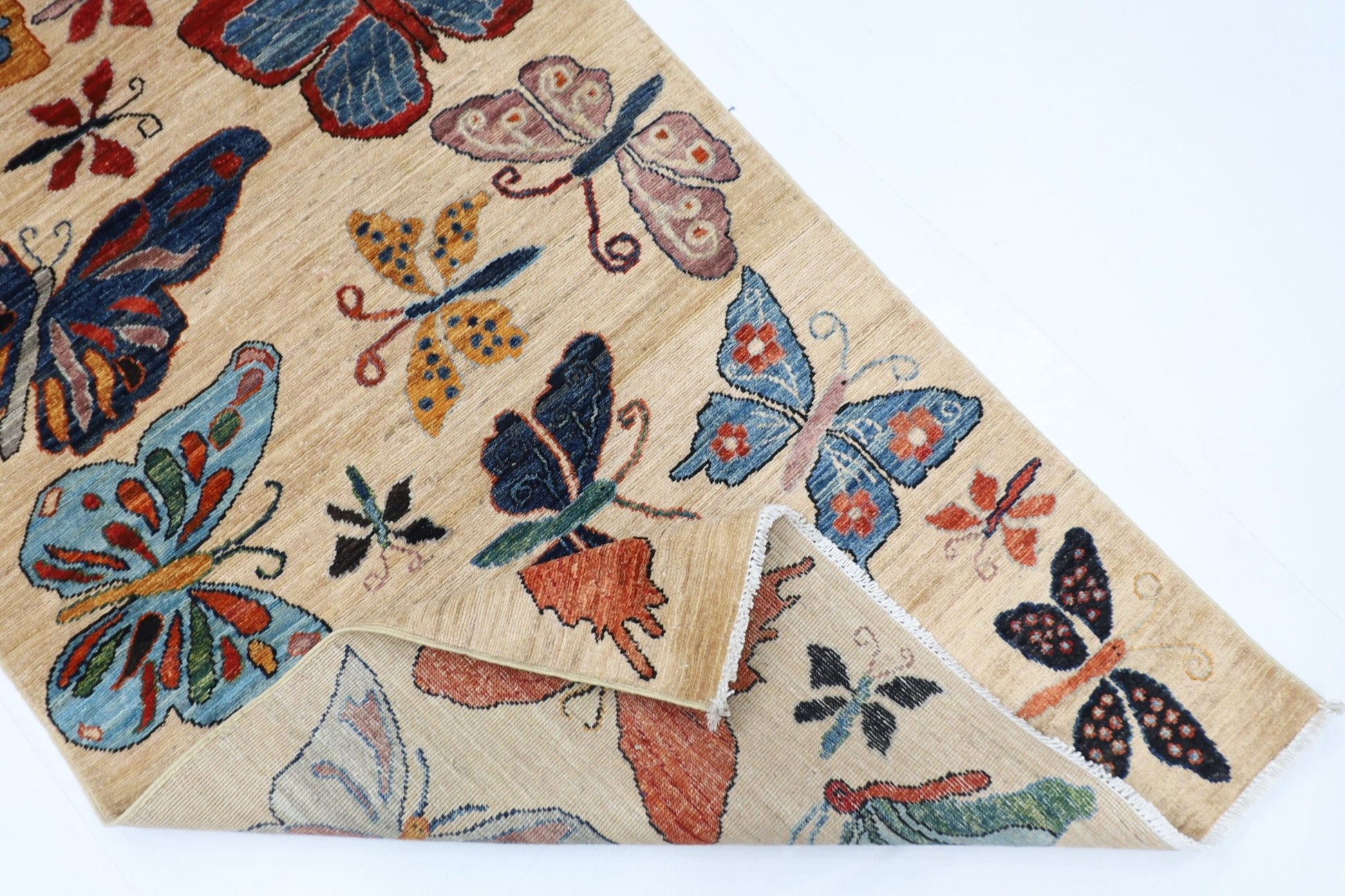 91 x 305 cm | Oriental Butterfly Beige Runner Rug Afghan Hand Knotted Veg Dye Wool carpet - ART WOOL CARPET