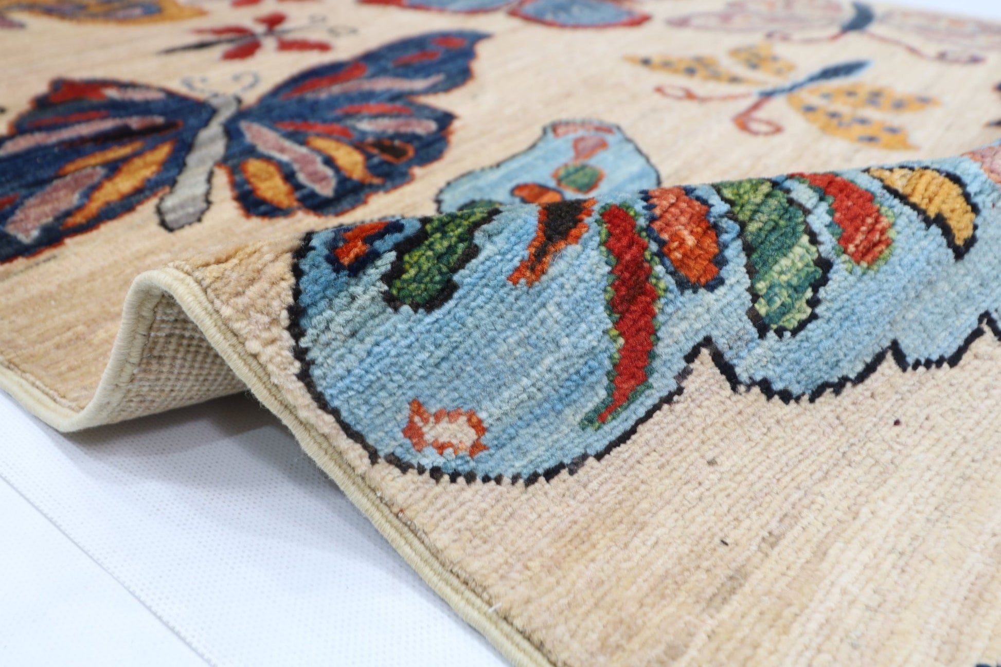 91 x 305 cm | Oriental Butterfly Beige Runner Rug Afghan Hand Knotted Veg Dye Wool carpet - ART WOOL CARPET