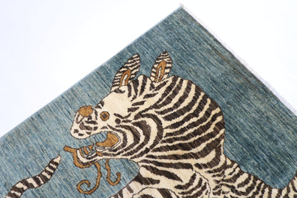 92 x 154 cm | Tiger Blue Oriental Area Rug Afghan Hand Knotted Veg Dye Wool carpet - ART WOOL CARPET