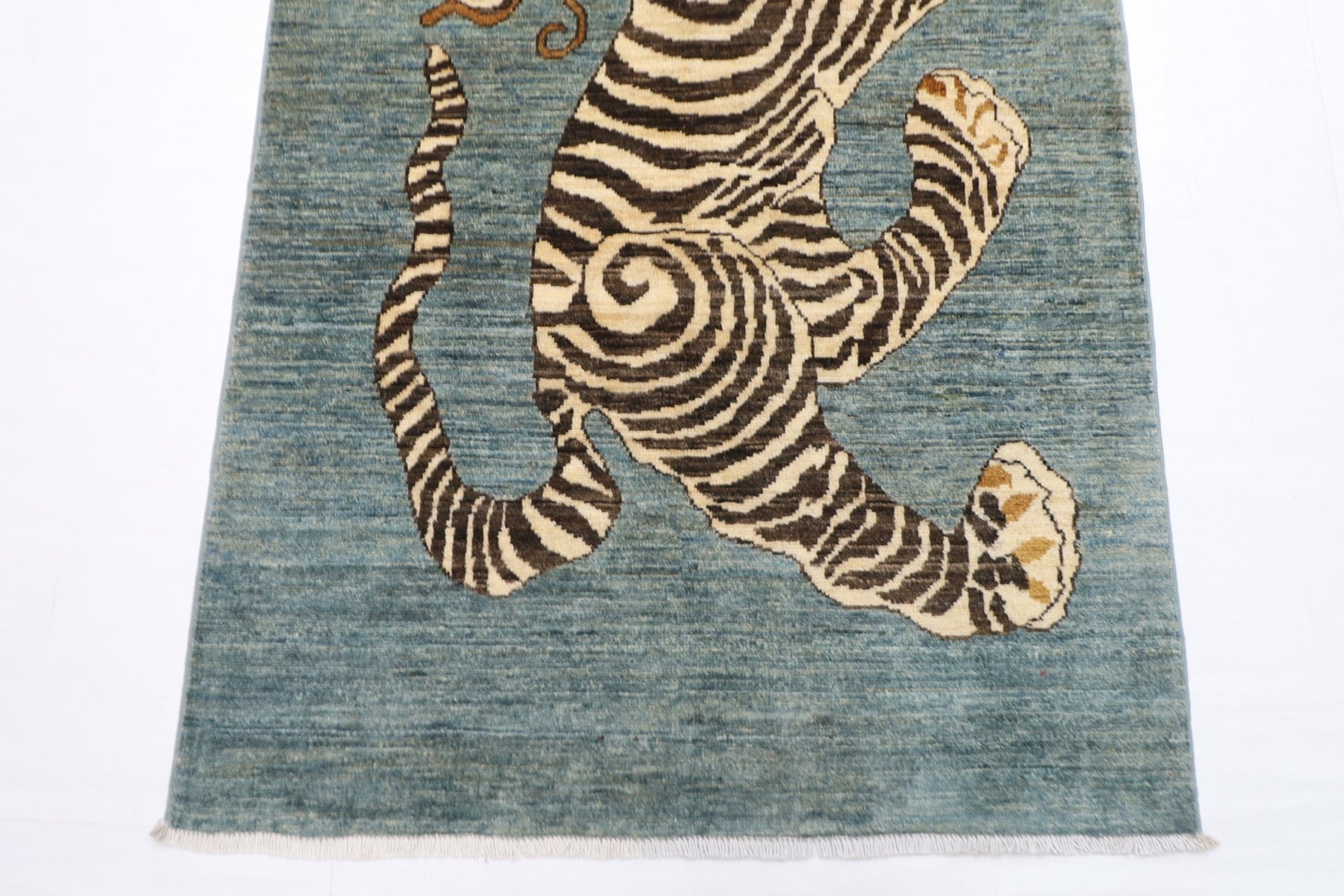 92 x 154 cm | Tiger Blue Oriental Area Rug Afghan Hand Knotted Veg Dye Wool carpet - ART WOOL CARPET