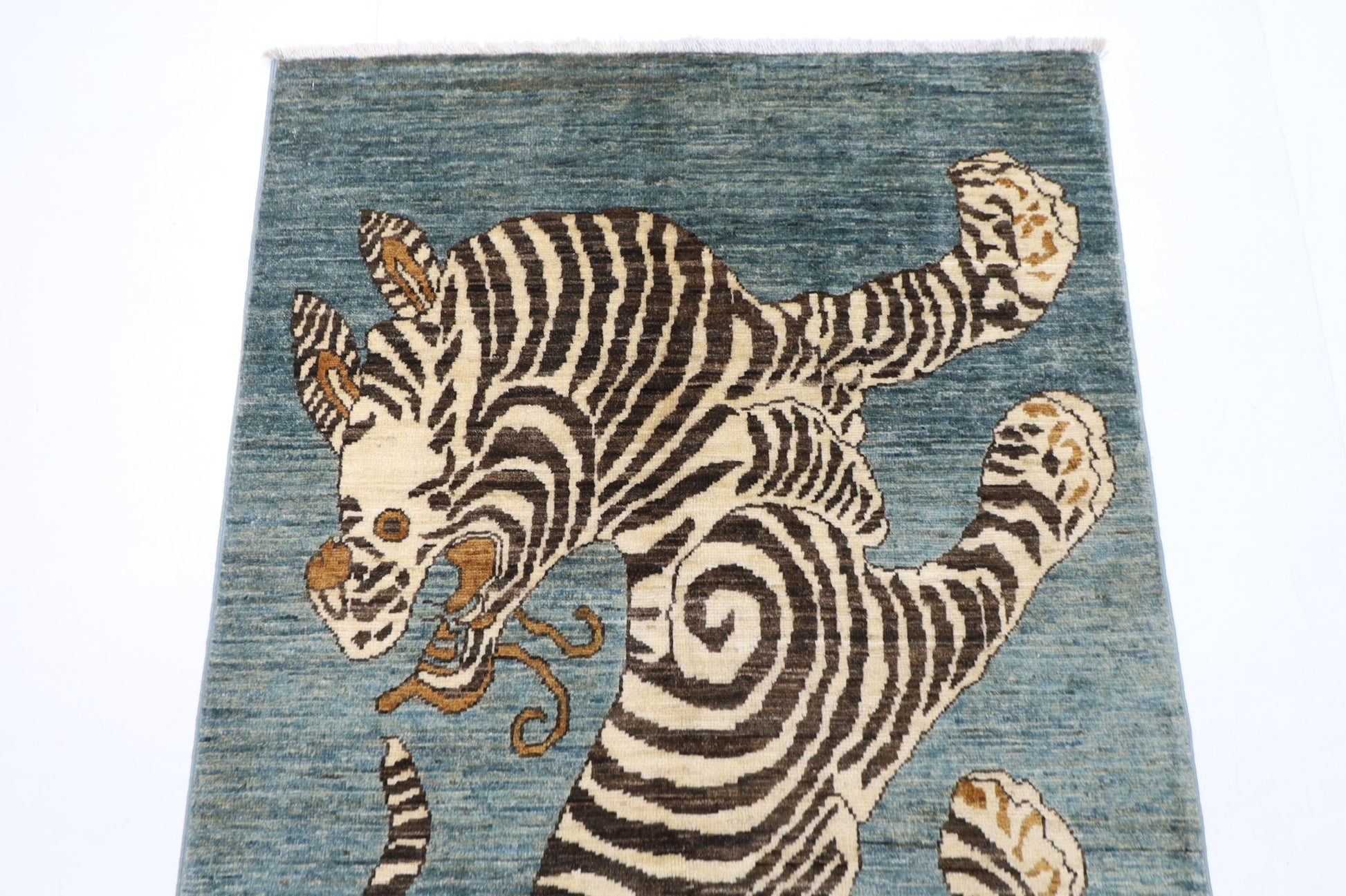 92 x 154 cm | Tiger Blue Oriental Area Rug Afghan Hand Knotted Veg Dye Wool carpet - ART WOOL CARPET