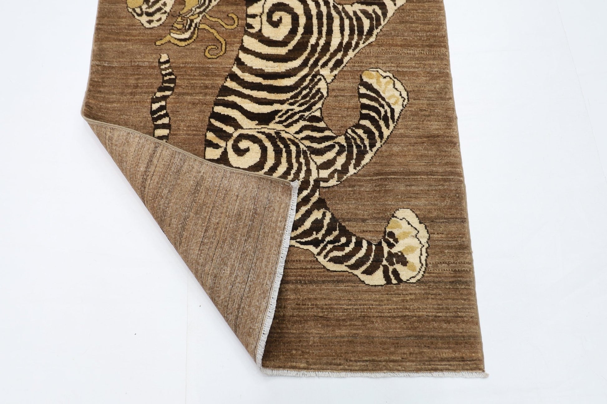 93 x 147 cm | Tiger Brown Oriental Area Rug Afghan Hand Knotted Veg Dye Wool carpet - ART WOOL CARPET