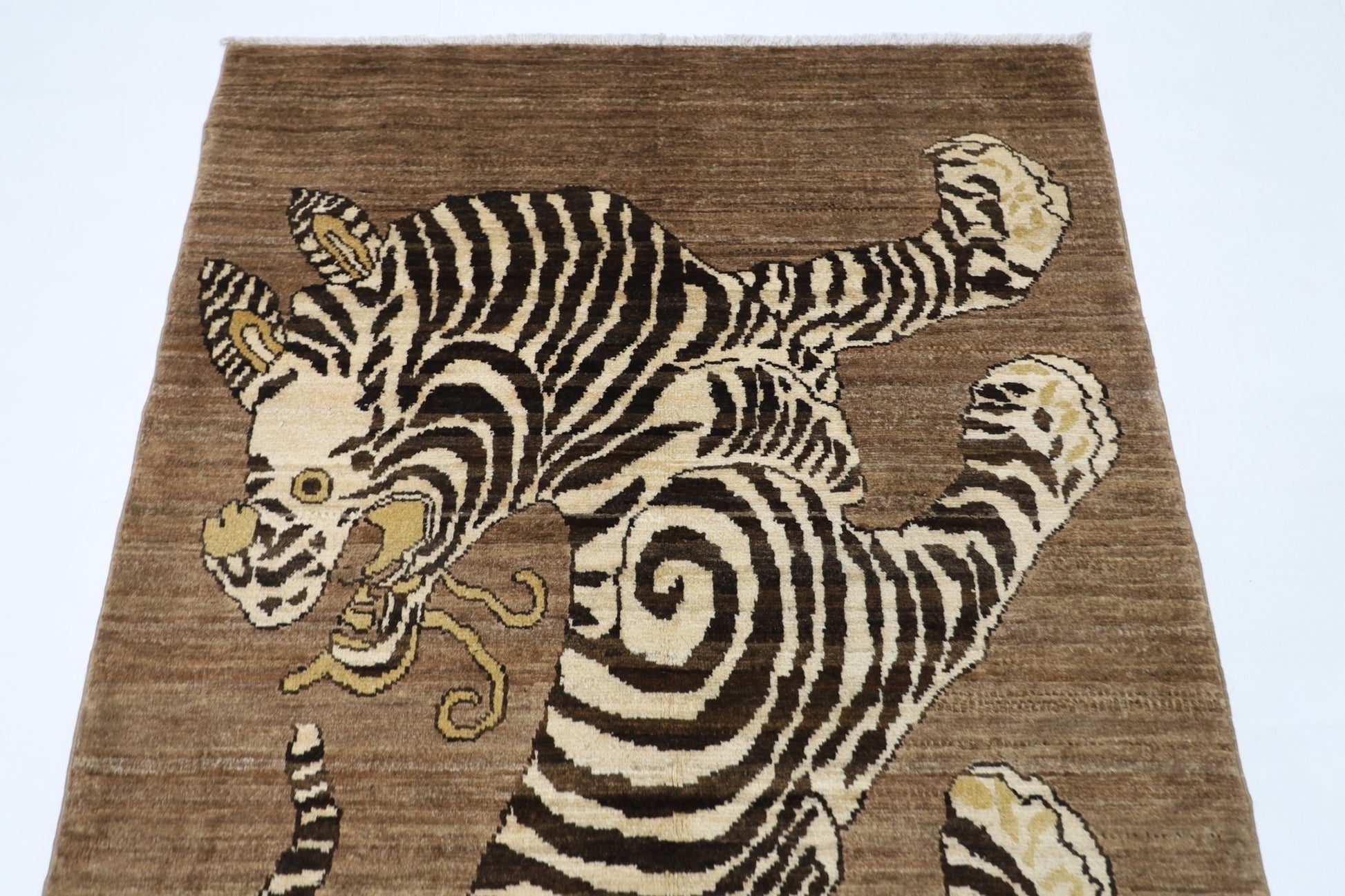 93 x 147 cm | Tiger Brown Oriental Area Rug Afghan Hand Knotted Veg Dye Wool carpet - ART WOOL CARPET