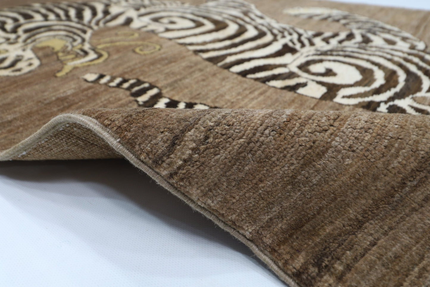 93 x 147 cm | Tiger Brown Oriental Area Rug Afghan Hand Knotted Veg Dye Wool carpet - ART WOOL CARPET